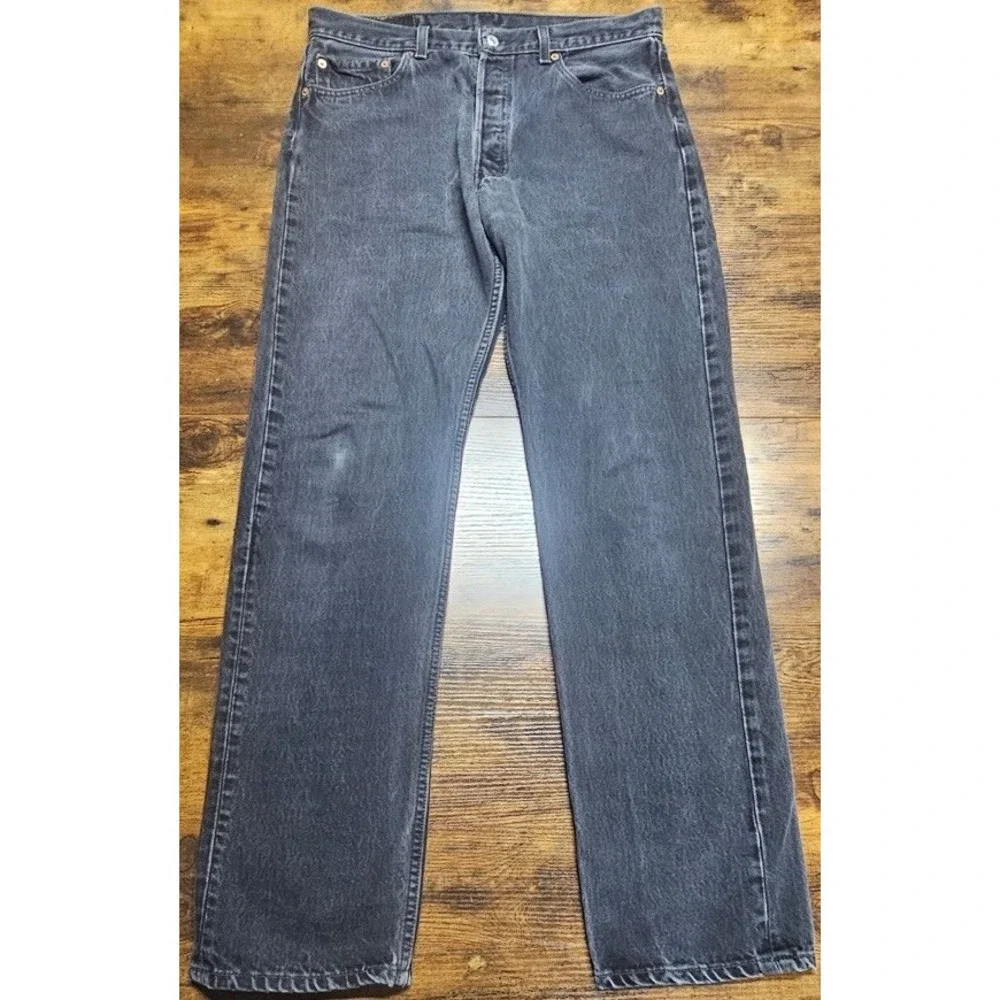 Vintage Levis 501 Faded Black Jeans USA Made Button Fly Size 34x34